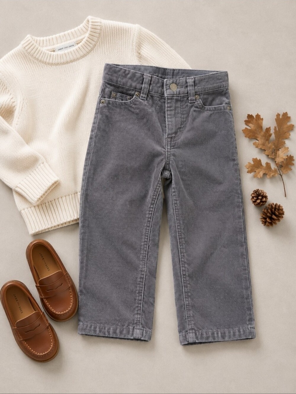 Janie and Jack Boys Gray Corduroy Pants 18-24M Straight Leg 5 Pocket